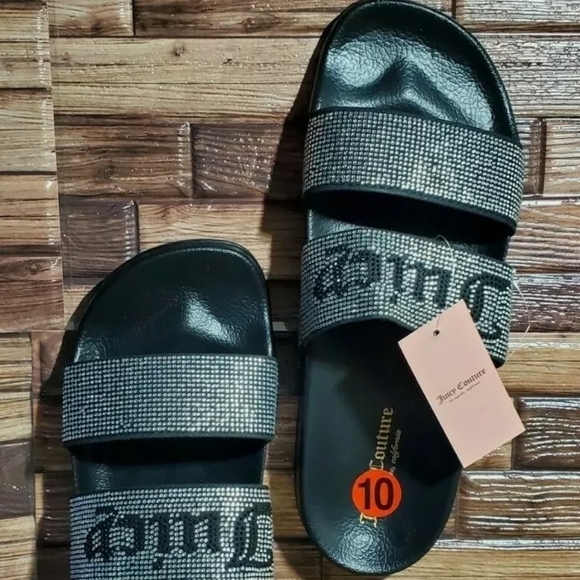 Juicy Couture Shoes - NEW JUICY COUTURE BLACK BLING RHINESTONES SLIDES SANDALS SIZE 10